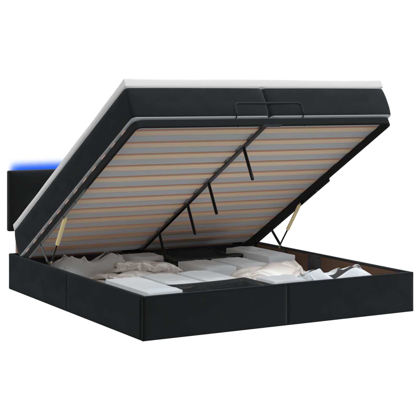 Ottoman Bed met Matrassen en LED Zwart 200 x 200 cm fluweel