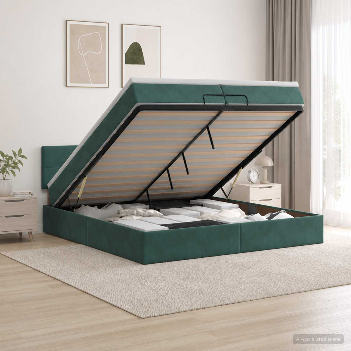 Ottoman Bed met Matrassen en LED Donkergroen 200 x 200 cm