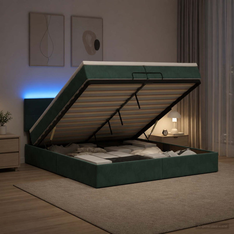 Ottoman Bed met Matrassen en LED Donkergroen 200 x 200 cm