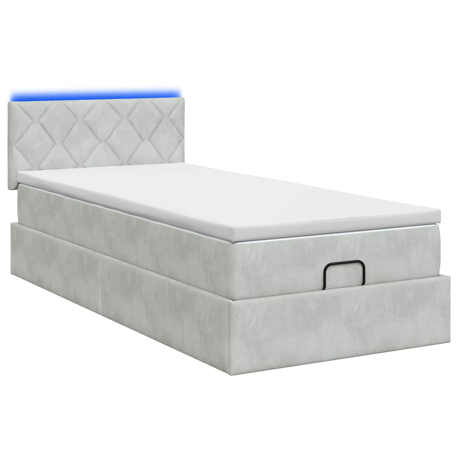 Ottoman Bed met Matrassen en LED Lichtgrijs 80 x 200 cm fluweel