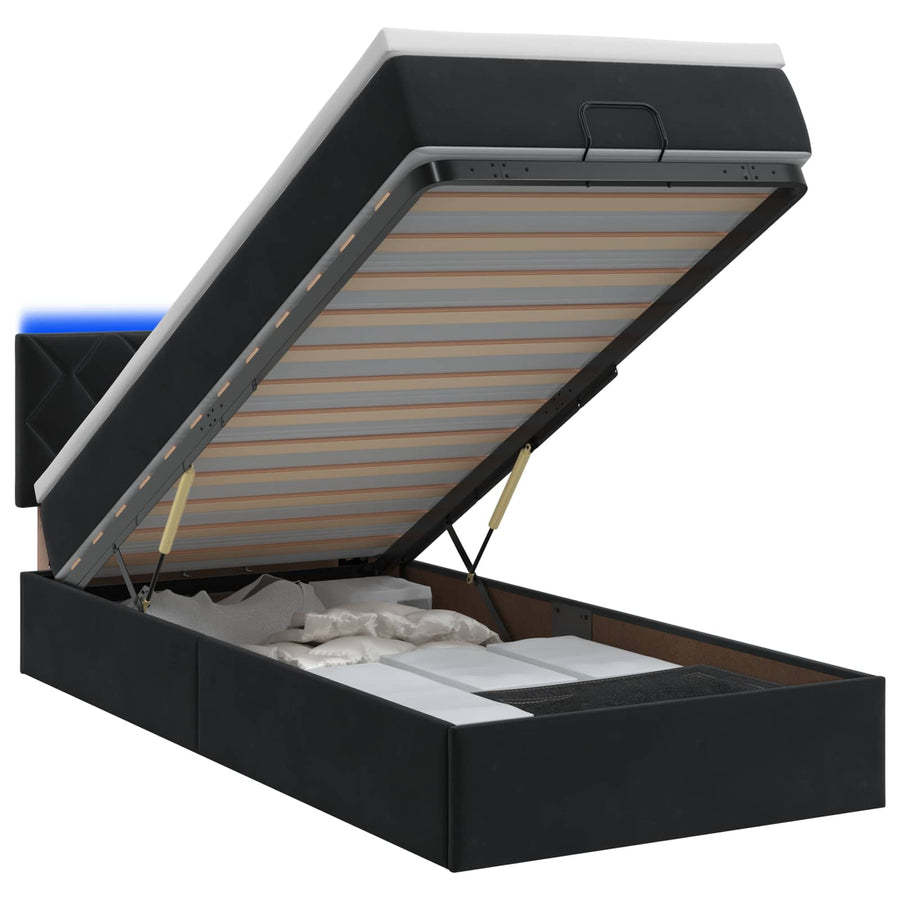 Ottoman Bed met Matrassen en LED Zwart 80 x 200 cm fluweel