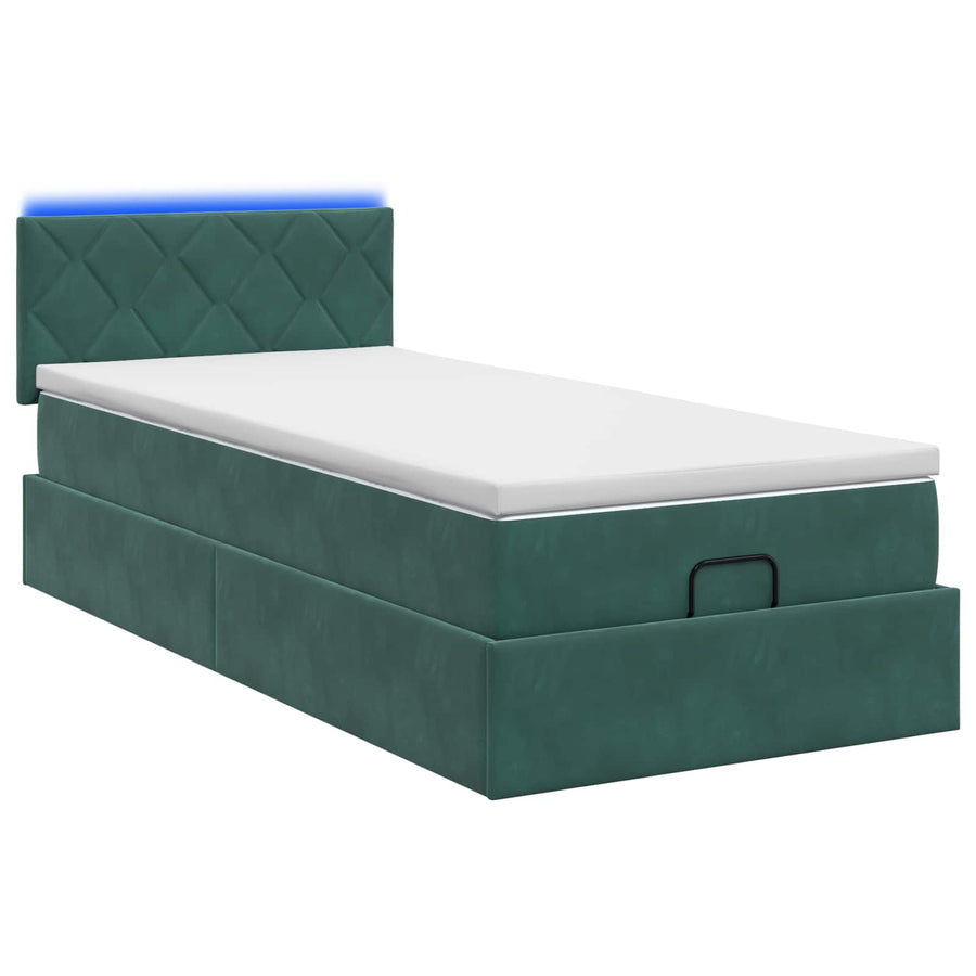 Ottoman Bed met Matrassen en LED Donkergroen 80 x 200 cm