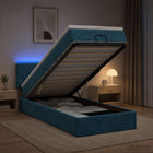 Ottoman bed 100x200 cm donkerblauw met LED