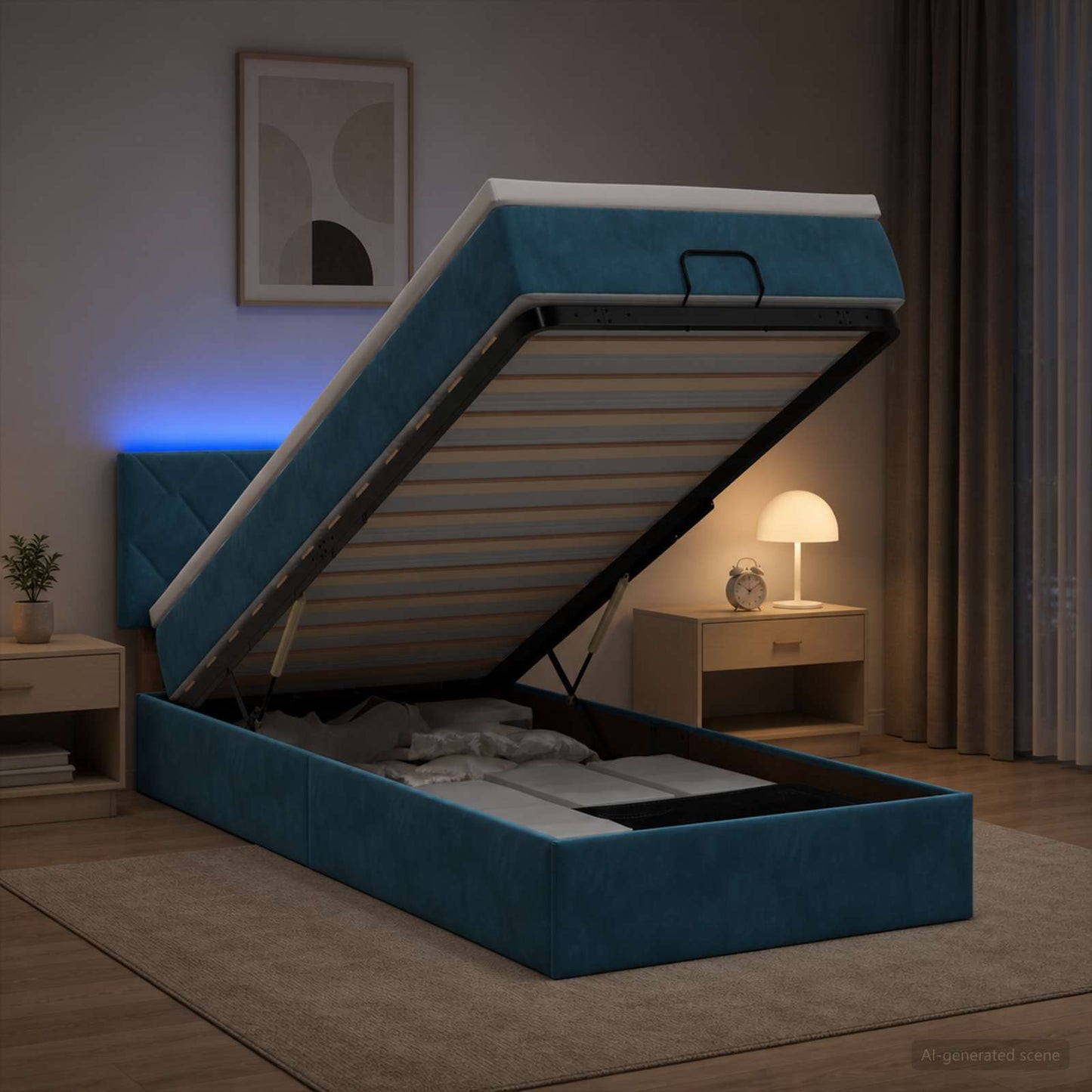 Ottoman Bed met Matrassen en LED Donkerblauw 100 x 200 cm
