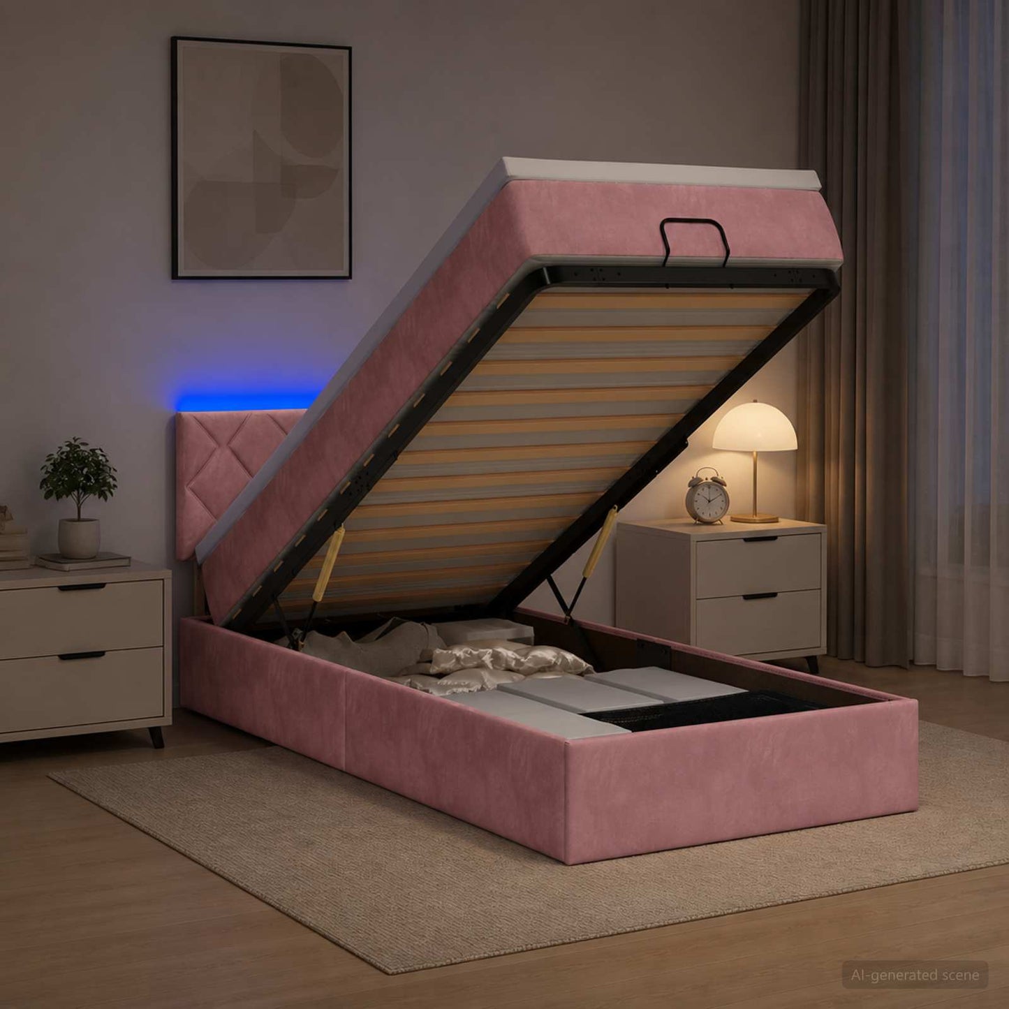 Ottoman Bed met Matrassen en LED Roze 80 x 200 cm fluweel