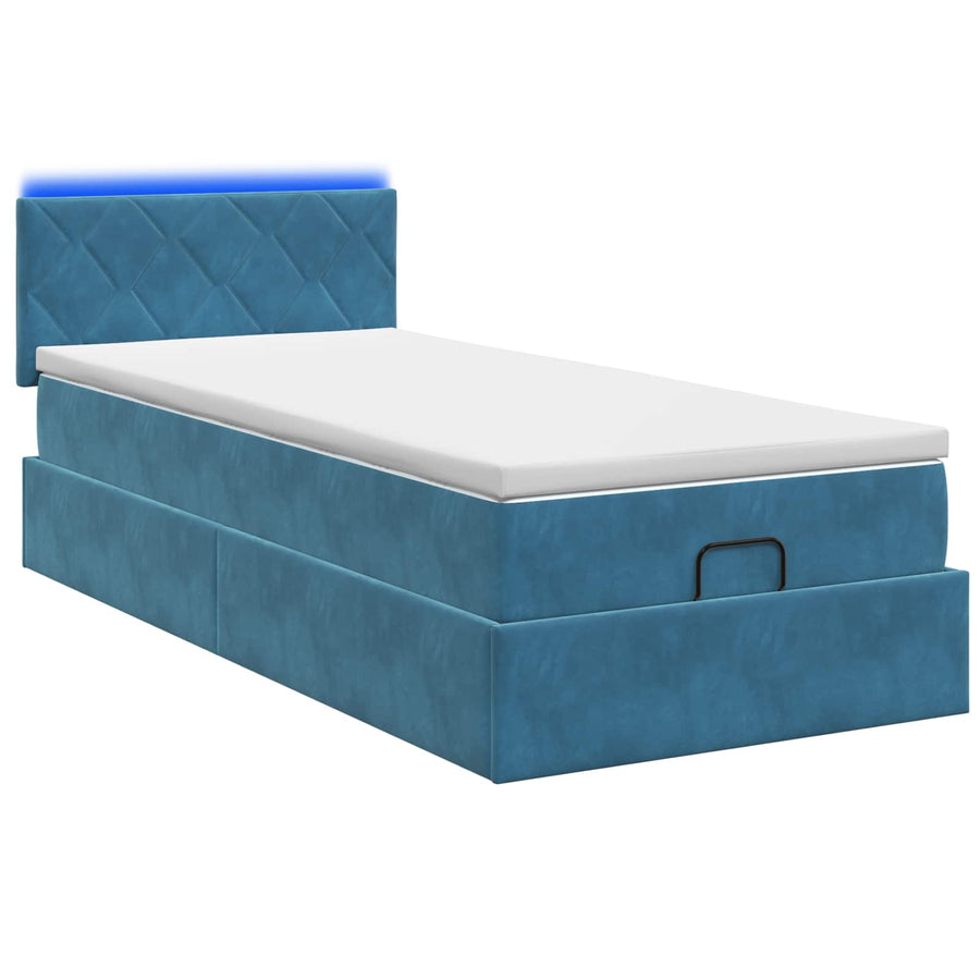 Ottoman Bed met Matrassen en LED Donkerblauw 90 x 190 cm