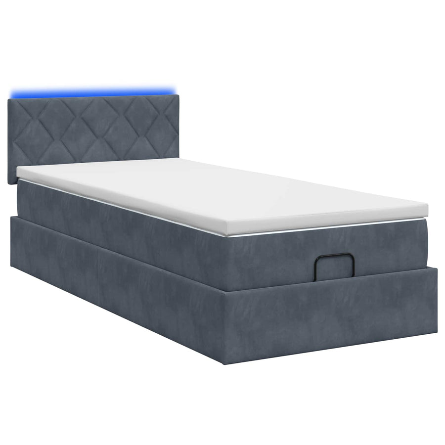 Ottoman Bed met Matrassen en LED Donkergrijs 100 x 200 cm
