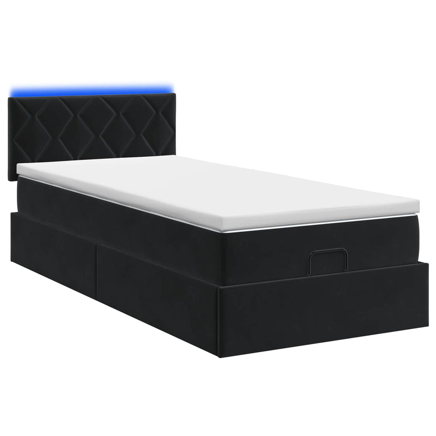 Ottoman Bed met Matrassen en LED Zwart 100 x 200 cm fluweel