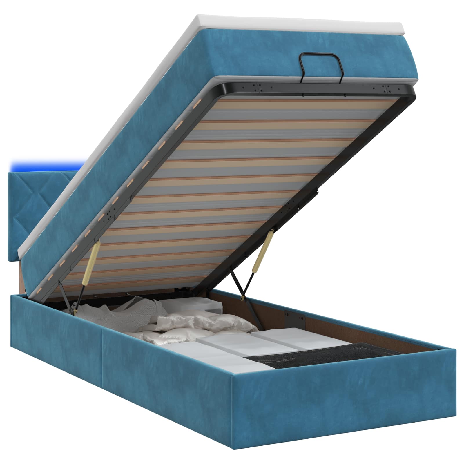 Ottoman Bed met Matrassen en LED Donkerblauw 100 x 200 cm
