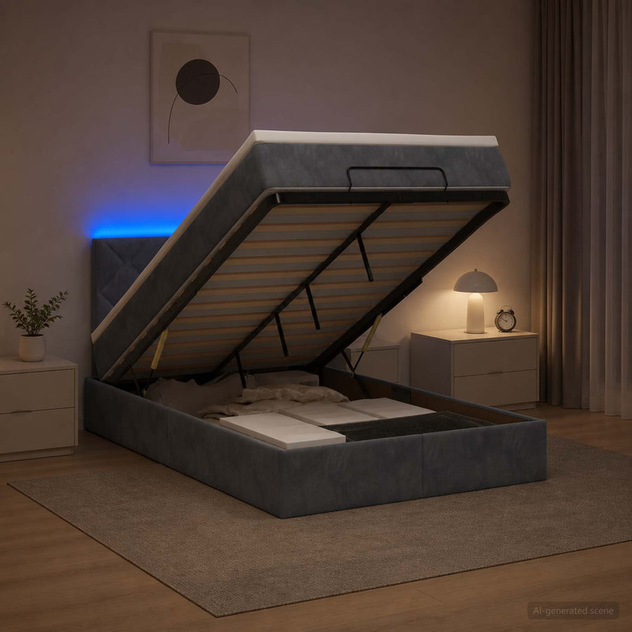 Ottoman Bed met Matrassen en LED Donkergrijs 120 x 190 cm