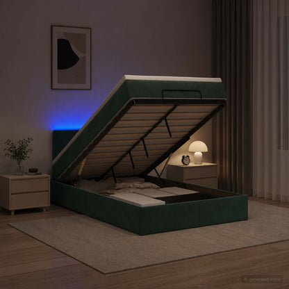 Ottoman Bed met Matrassen en LED Donkergroen 120 x 190 cm