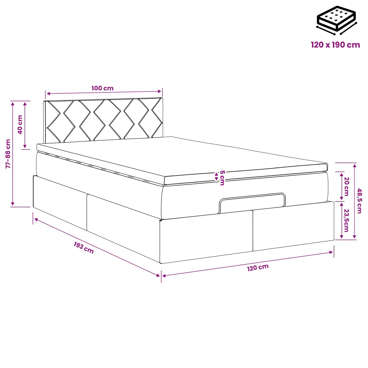 Ottoman Bed met Matrassen en LED Donkergroen 120 x 190 cm