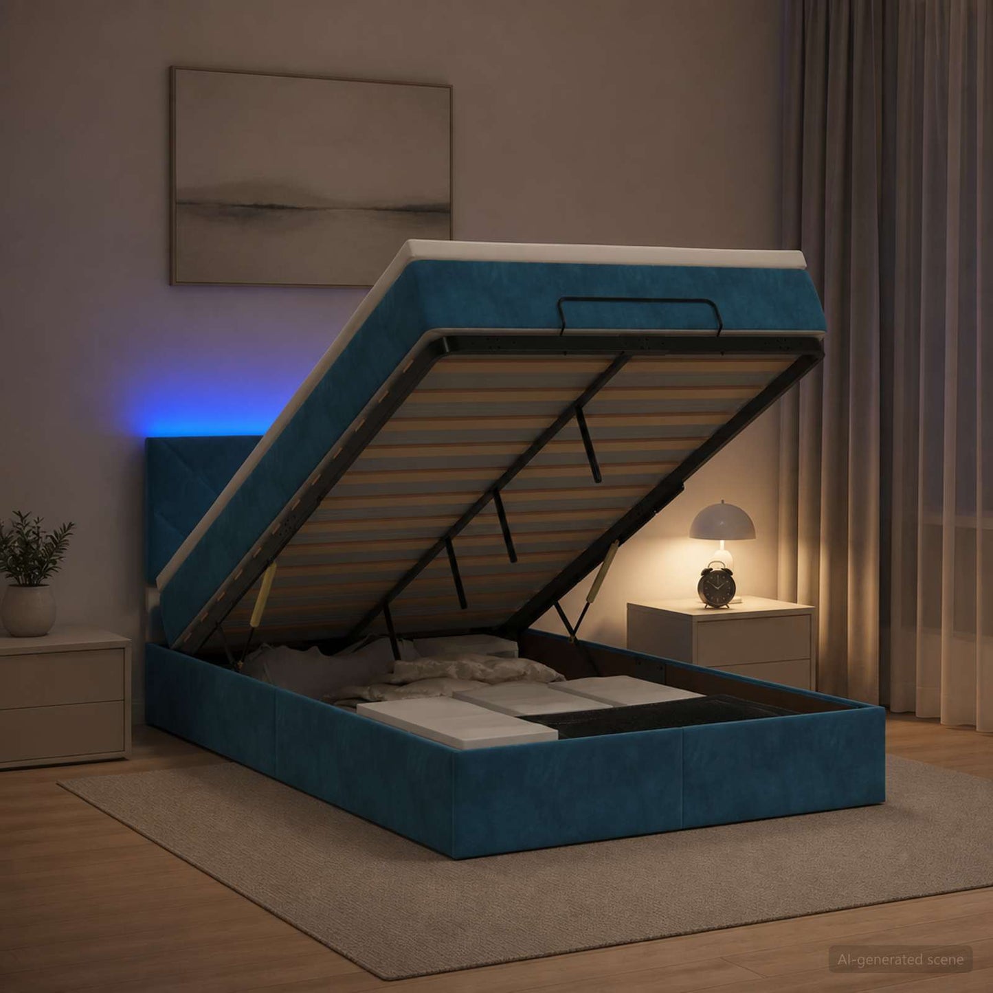 Ottoman Bed met Matrassen en LED Donkerblauw 120 x 190 cm
