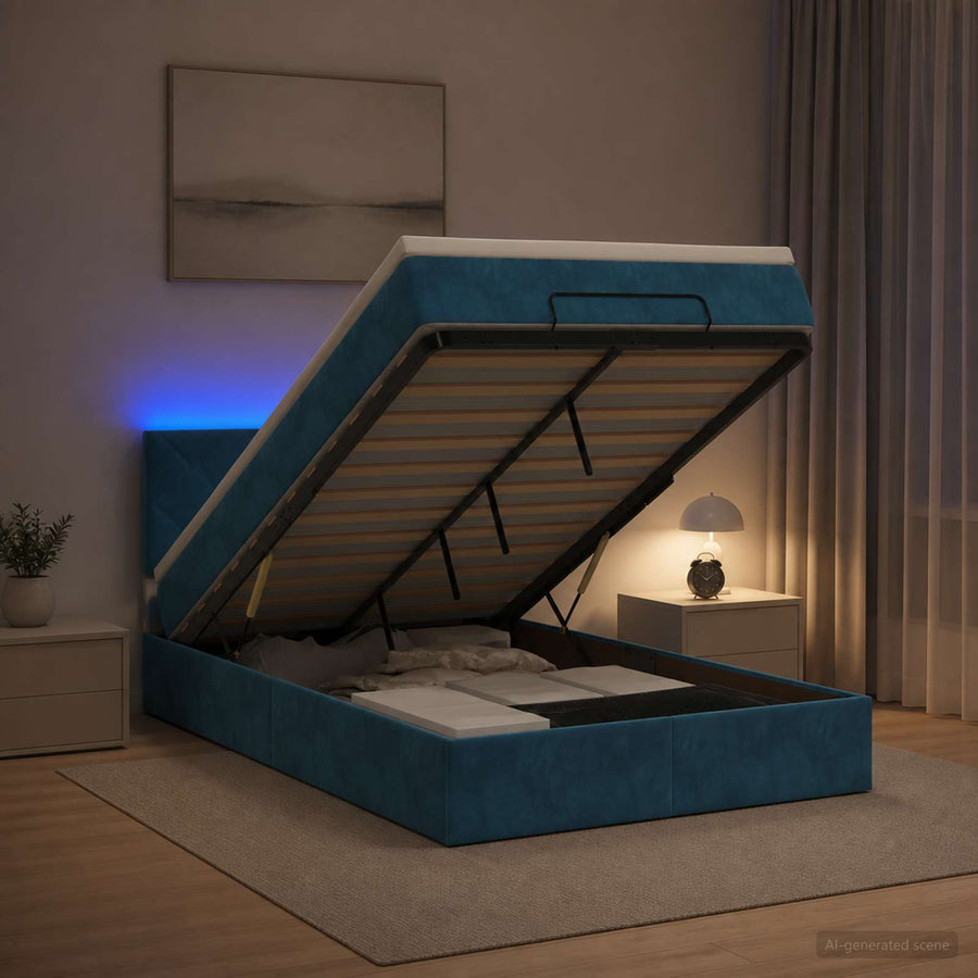 Ottoman Bed met Matrassen en LED Donkerblauw 120 x 190 cm