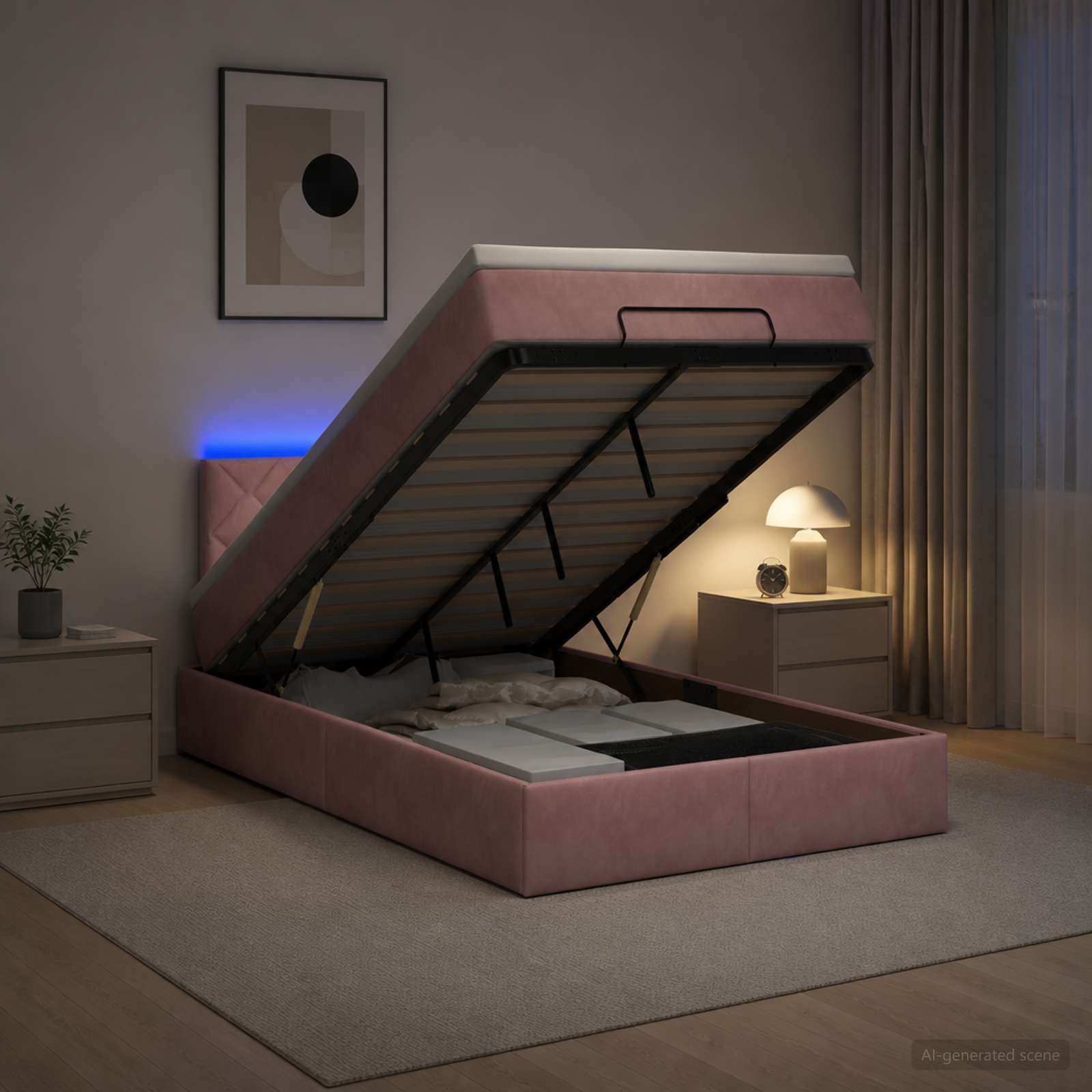 Ottoman Bed met Matrassen en LED Roze 120 x 190 cm fluweel