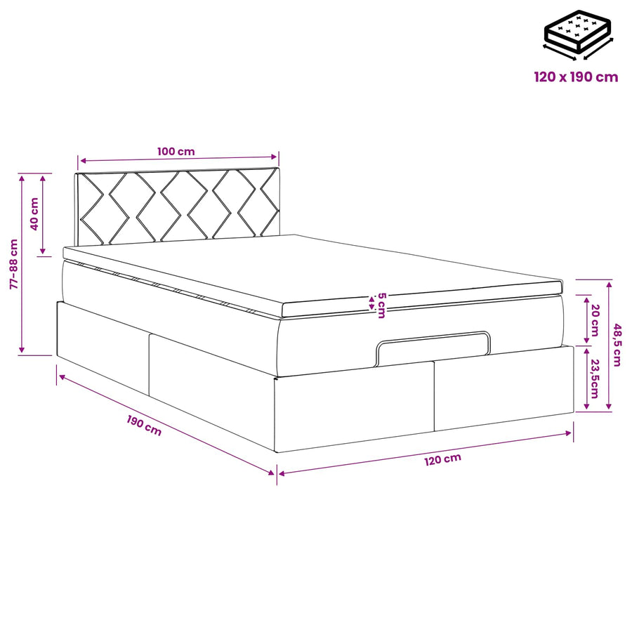 Ottoman Bed met Matrassen en LED Roze 120 x 190 cm fluweel