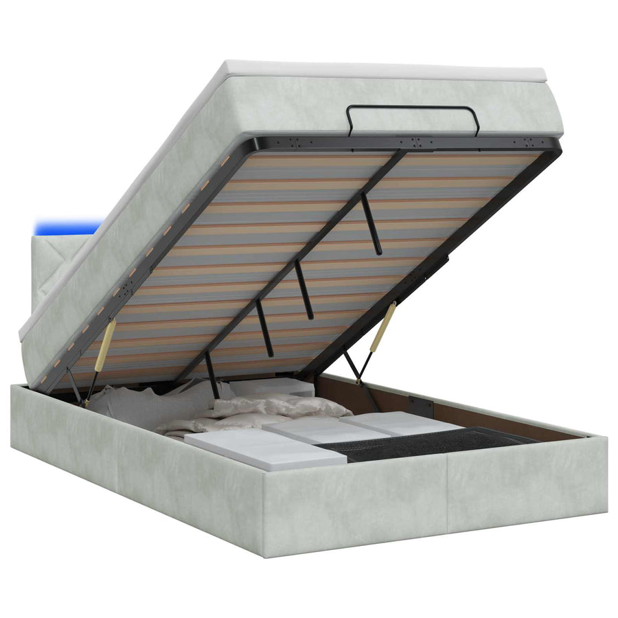 Ottoman Bed met Matrassen en LED Lichtgrijs 120 x 200 cm