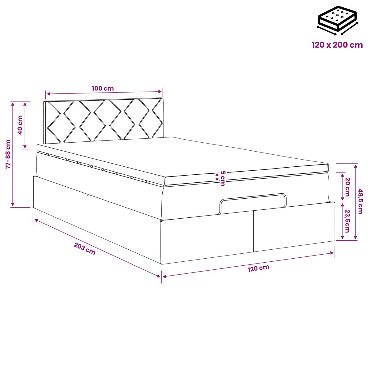 Ottoman Bed met Matrassen en LED Donkergroen 120 x 200 cm