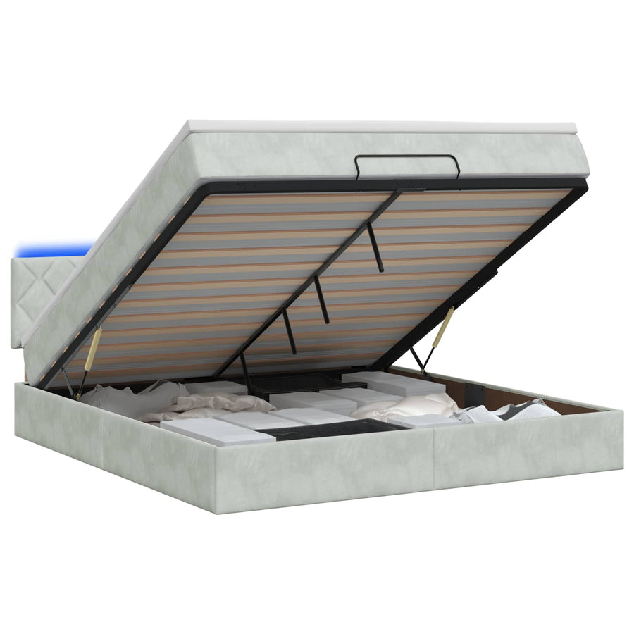 Ottoman Bed met Matrassen en LED Lichtgrijs 160 x 200 cm