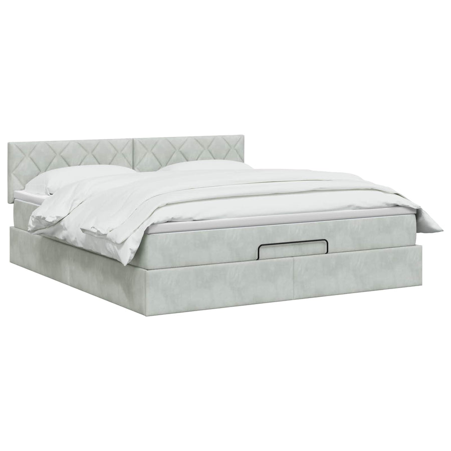 Ottoman Bed met Matrassen en LED Lichtgrijs 160 x 200 cm