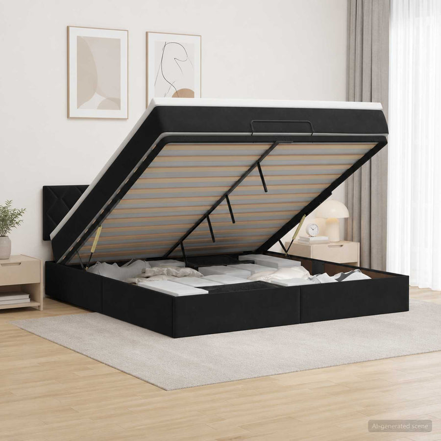 Ottoman Bed met Matrassen en LED Zwart 160 x 200 cm fluweel