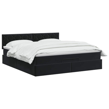 Ottoman Bed met Matrassen en LED Zwart 160 x 200 cm fluweel