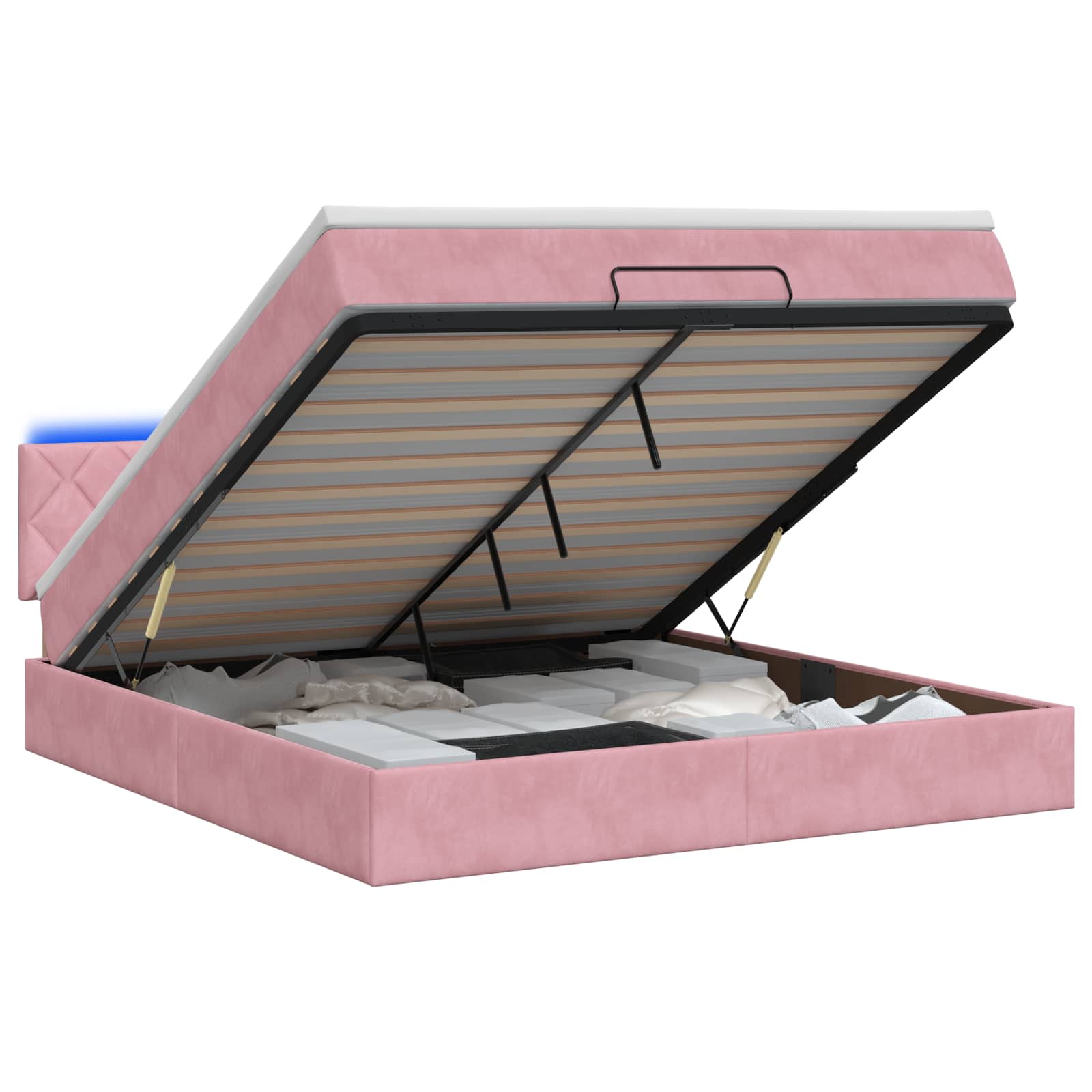 Ottoman Bed met Matrassen en LED Roze 160 x 200 cm fluweel