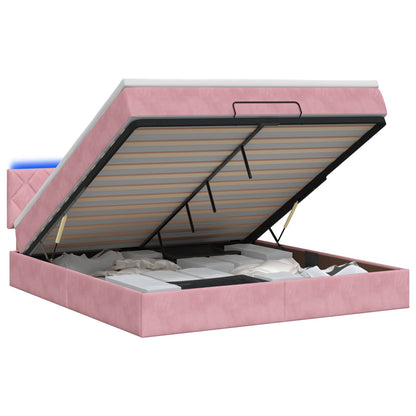 Ottoman Bed met Matrassen en LED Roze 160 x 200 cm fluweel