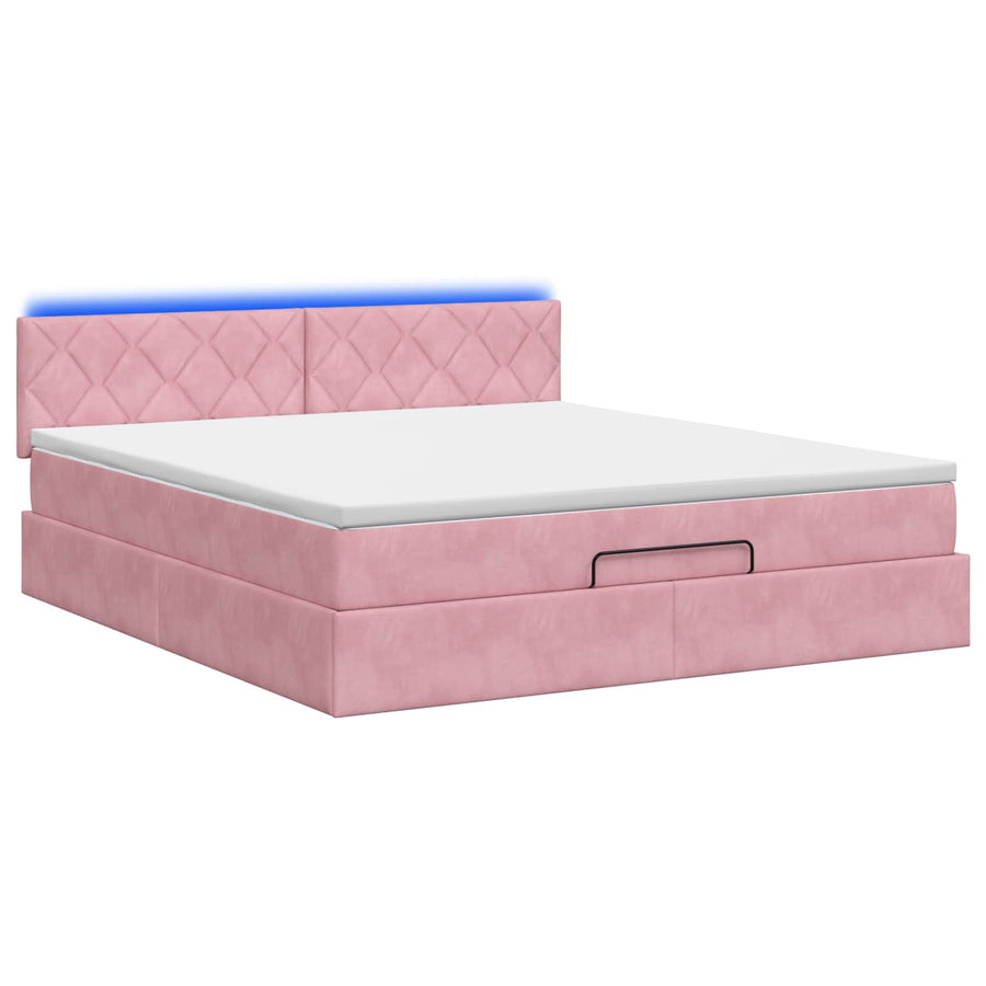 Ottoman Bed met Matrassen en LED Roze 160 x 200 cm fluweel