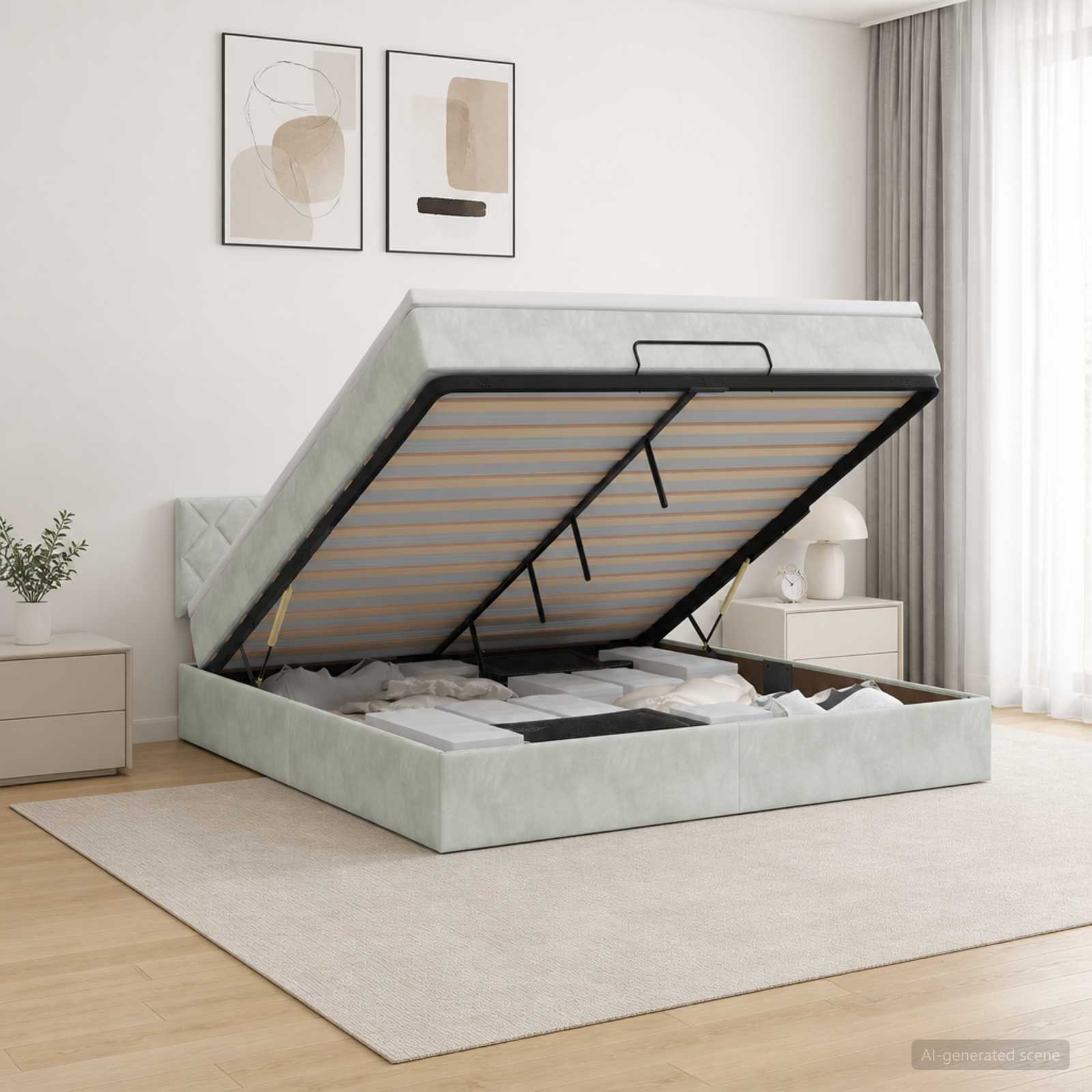 Ottoman Bed met Matrassen en LED Lichtgrijs 160 x 200 cm