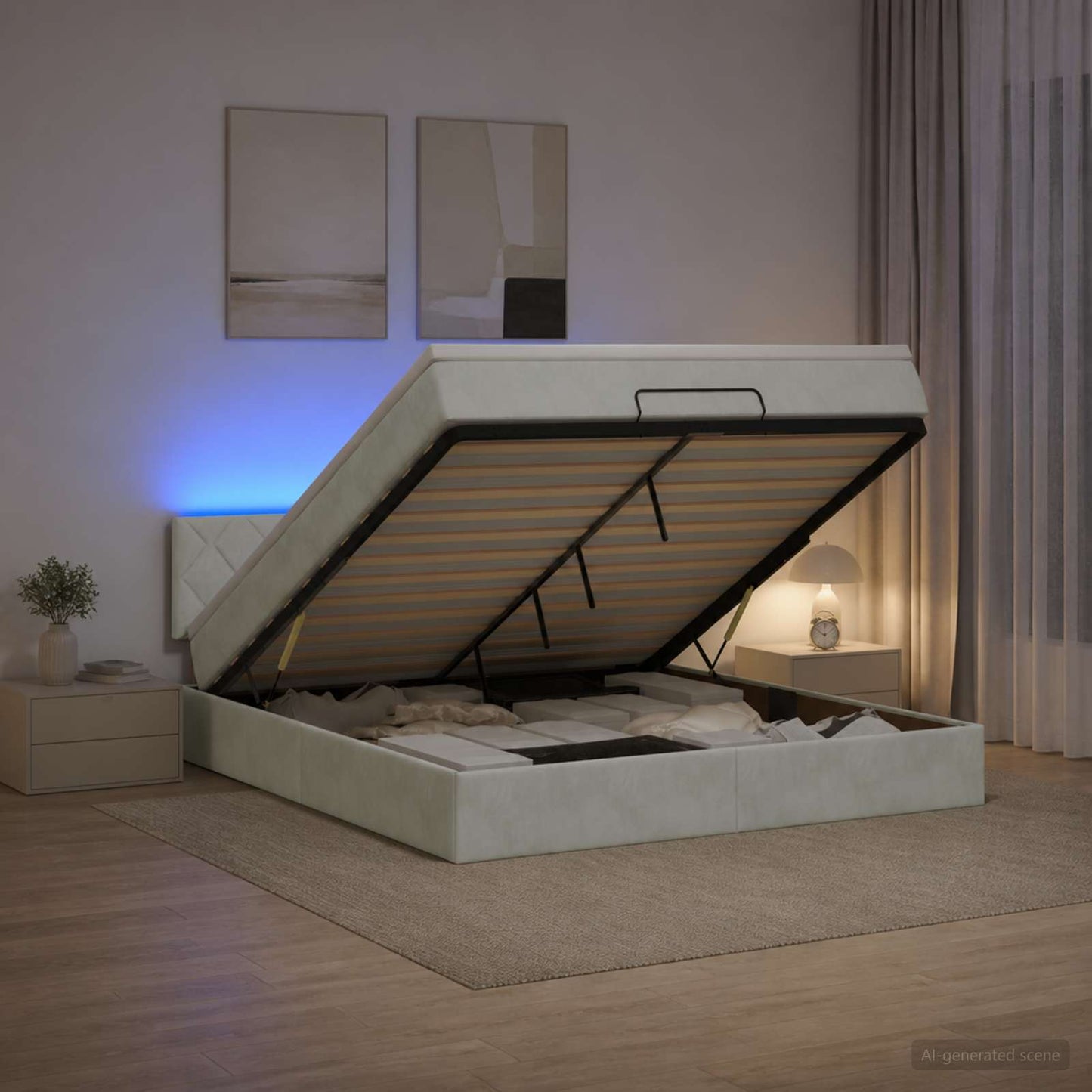 Ottoman Bed met Matrassen en LED Lichtgrijs 160 x 200 cm