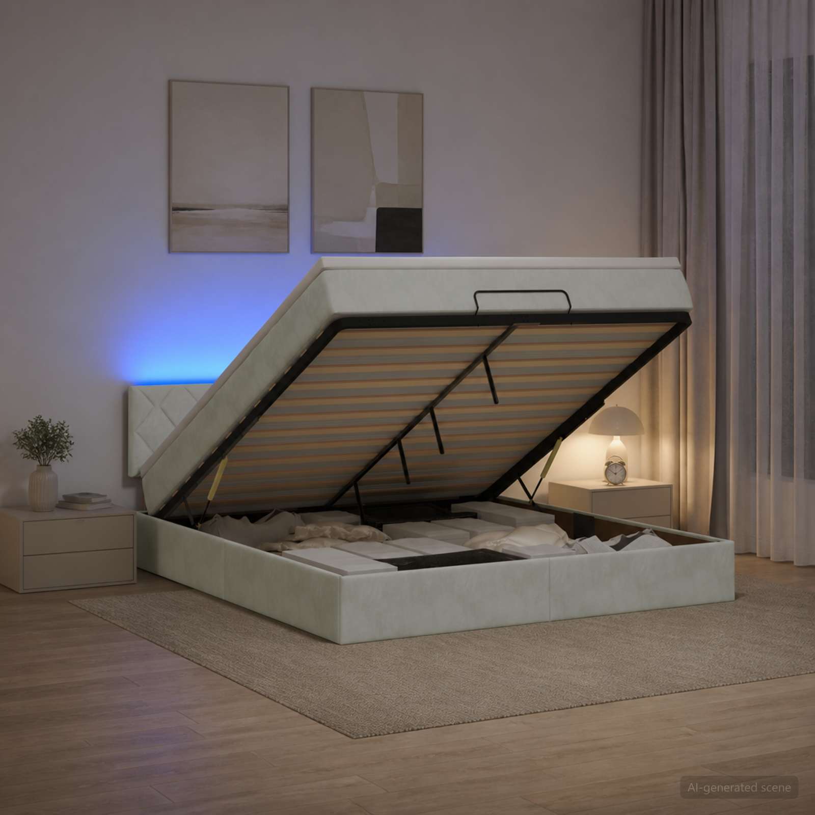 Ottoman Bed met Matrassen en LED Lichtgrijs 160 x 200 cm