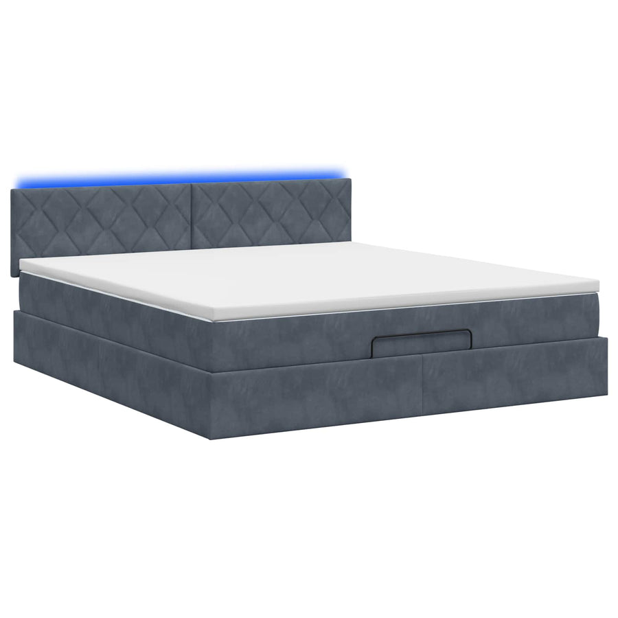 Ottoman Bed met Matrassen en LED Donkergrijs 180 x 200 cm