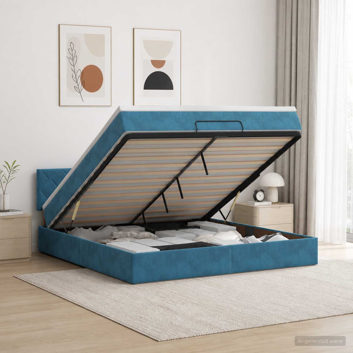 Ottoman bed met matras Donkerblauw 180 x 200 cm Fluweel