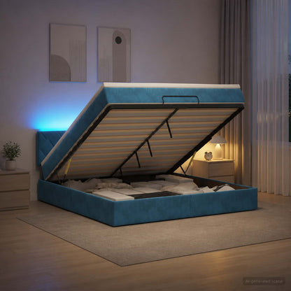 Ottoman Bed met Matrassen en LED Donkerblauw 140 x 190 cm