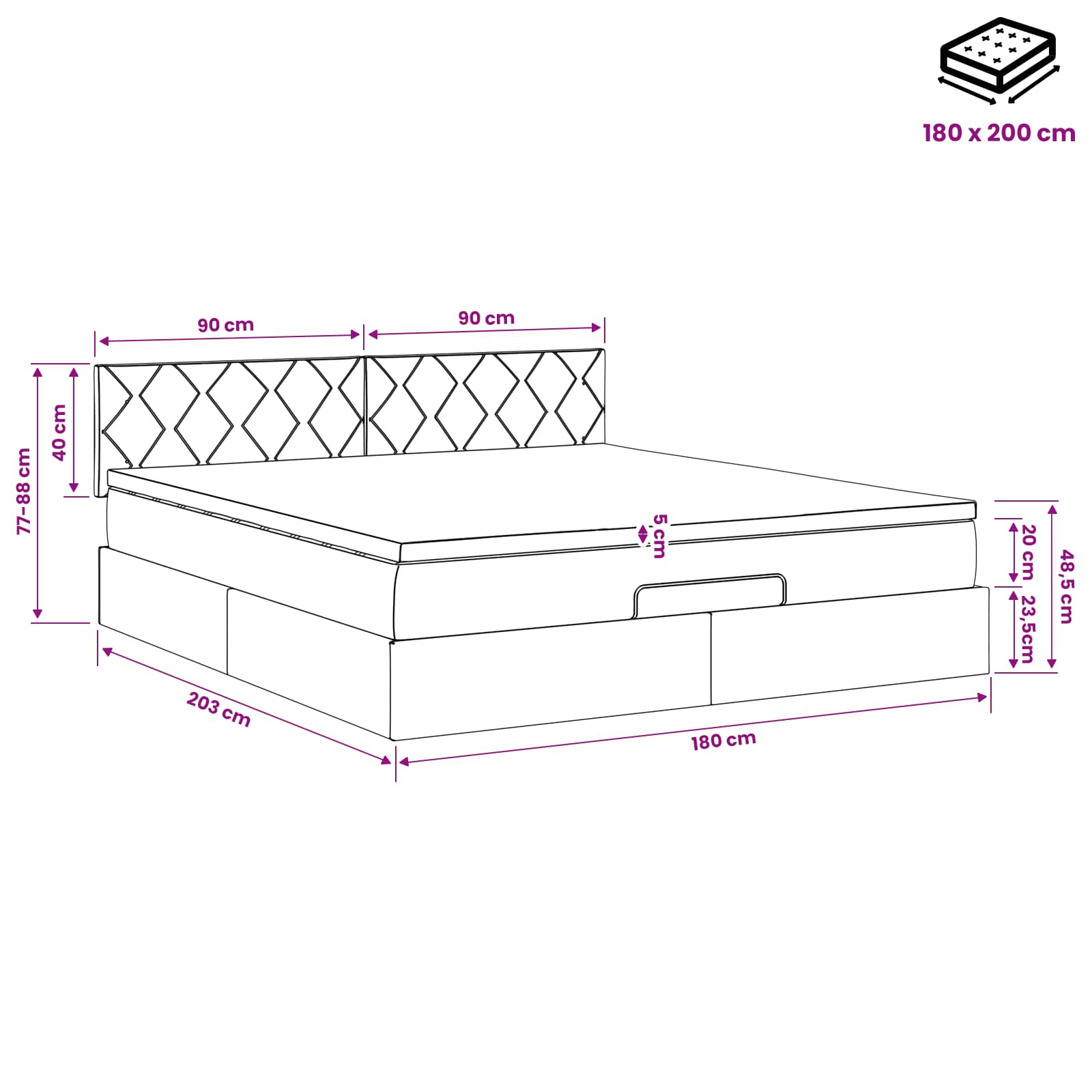 Ottoman Bed met Matrassen en LED Donkerblauw 180 x 200 cm