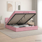 Ottoman bed 140x190 cm roze fluweel met opbergruimte