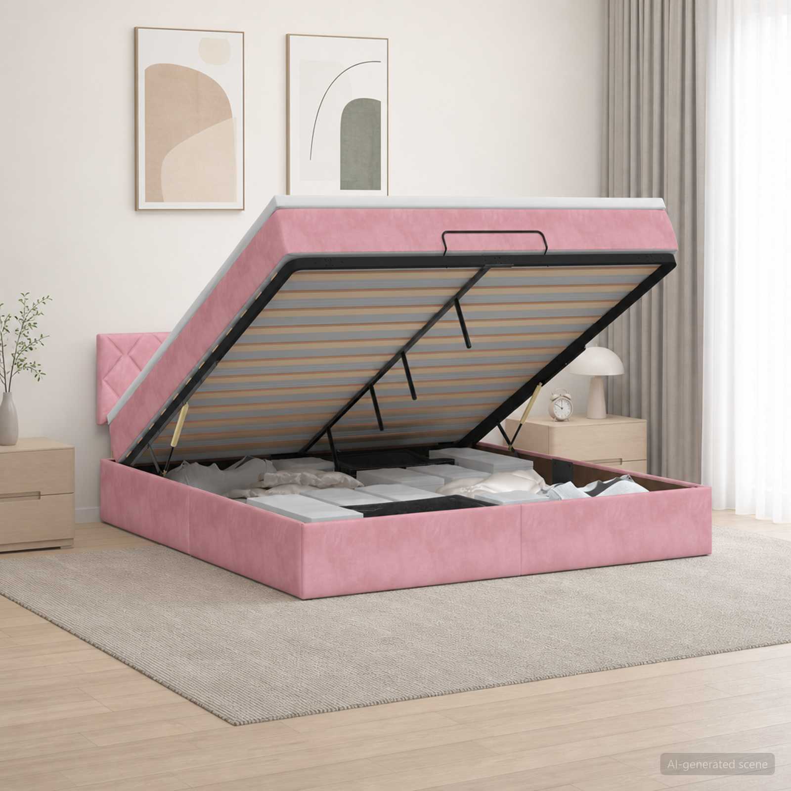 Ottoman bed met matras met hoofdeinde Roze 140 x 190 cm Fluweel
