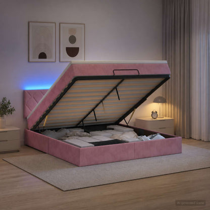 Ottoman Bed met Matrassen en LED Roze 140 x 190 cm fluweel