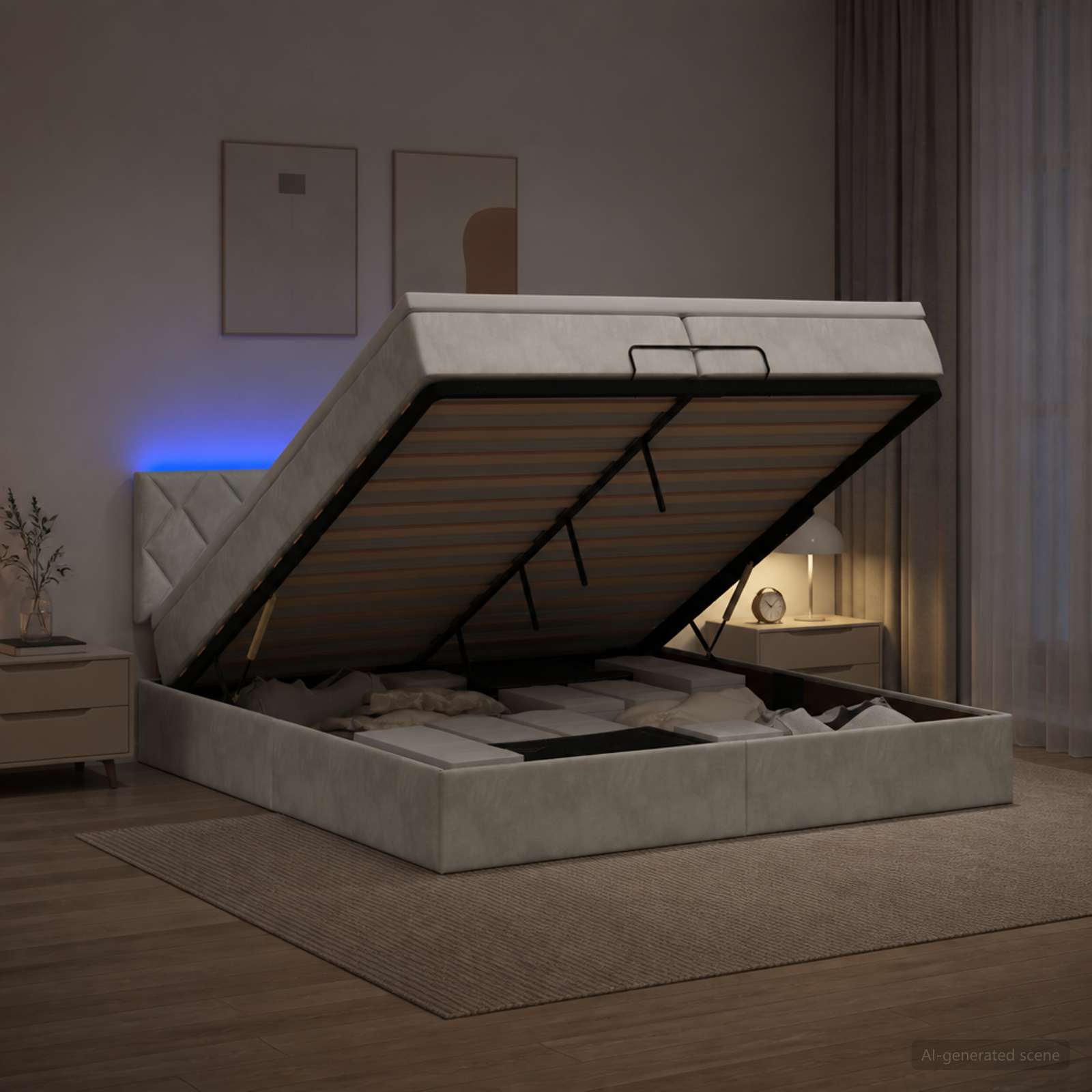 Ottoman Bed met Matrassen en LED Lichtgrijs 200 x 200 cm