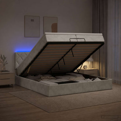 Ottoman Bed met Matrassen en LED Lichtgrijs 200 x 200 cm