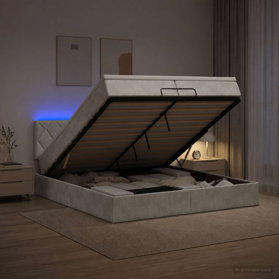 Ottoman Bed met Matrassen en LED Lichtgrijs 200 x 200 cm
