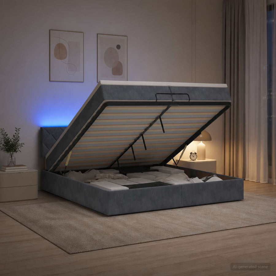 Ottoman Bed met Matrassen en LED Donkergrijs 200 x 200 cm