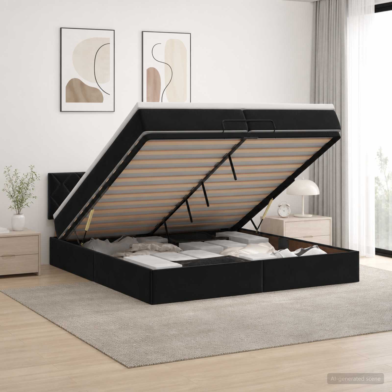 Ottoman bed met matras Zwart 200 x 200 cm Fluweel
