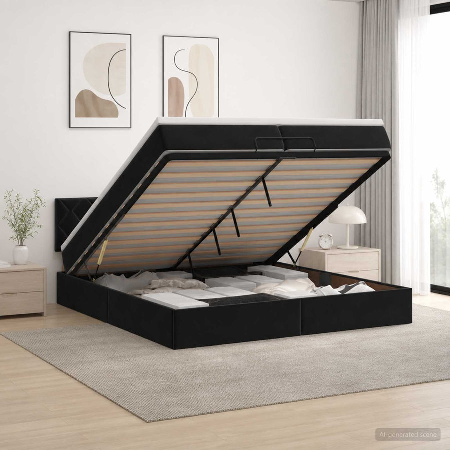Ottoman bed met matras Zwart 200 x 200 cm Fluweel