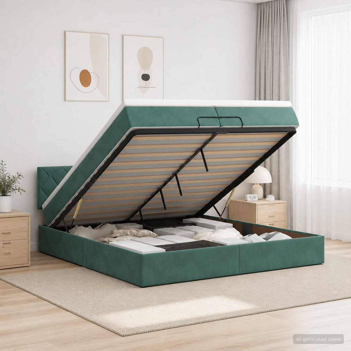 Ottoman bed met matras Donkergroen 200 x 200 cm Fluweel