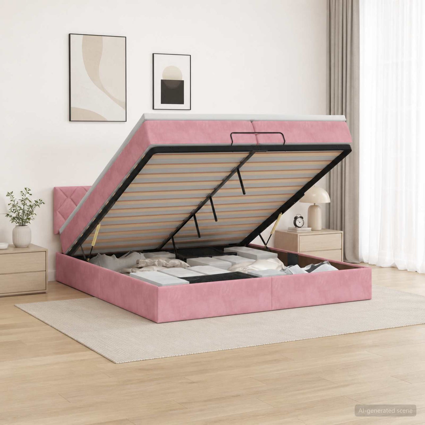 Ottoman Bed met Matrassen en LED Roze 200 x 200 cm fluweel