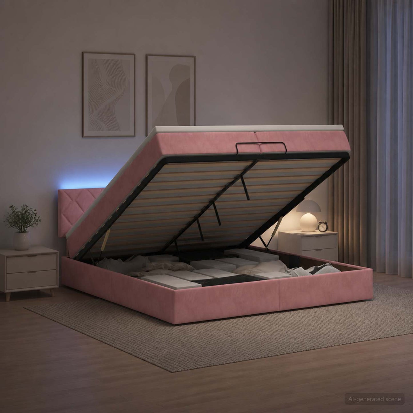 Ottoman Bed met Matrassen en LED Roze 200 x 200 cm fluweel