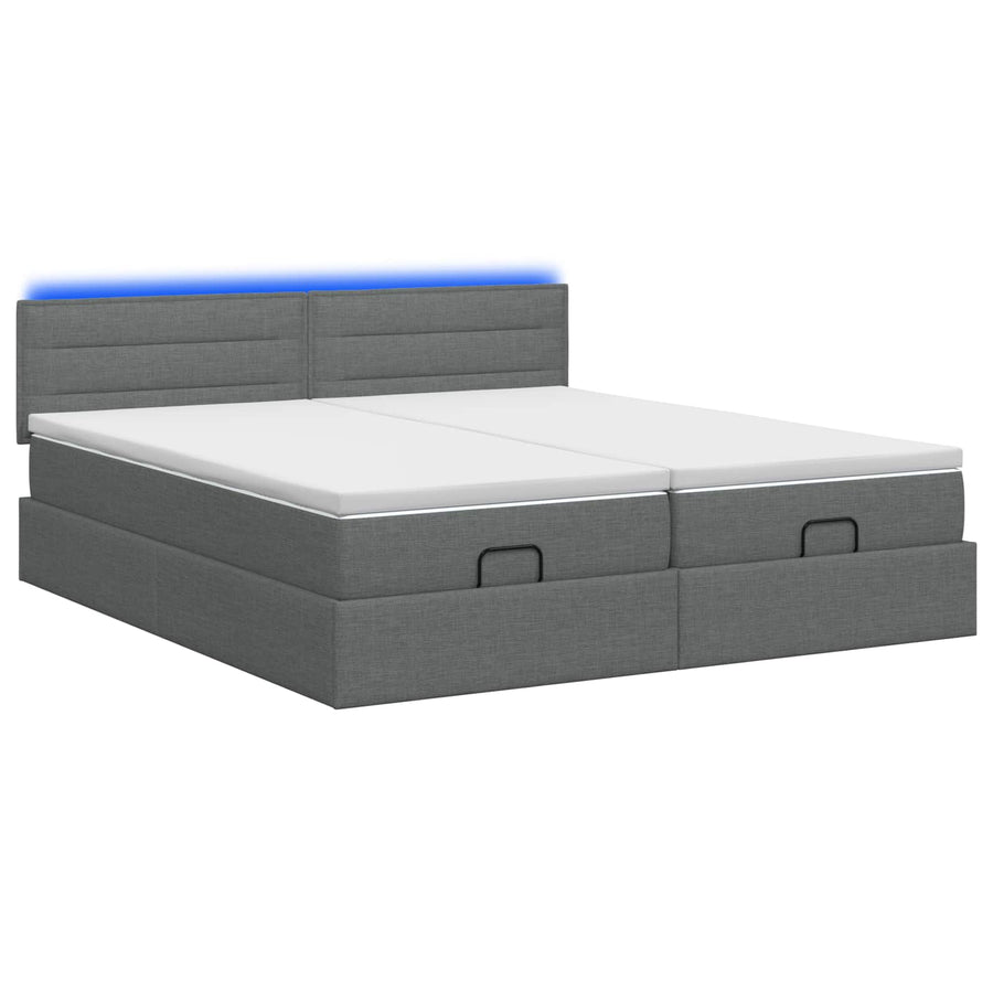 Ottoman Bed met Matrassen en LED Donkergrijs 160 x 200 cm Stof
