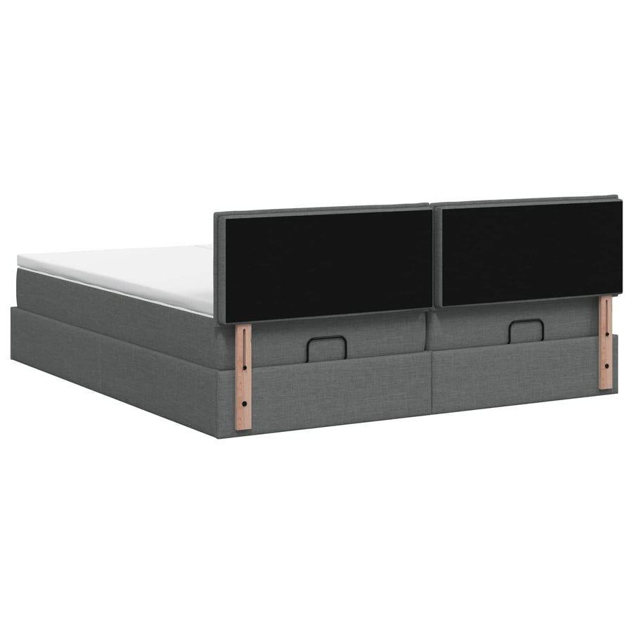Ottoman Bed met Matrassen en LED Donkergrijs 160 x 200 cm Stof